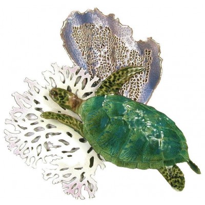 Blue Sea Turtle with Coral Metal Wall Art Decor Sculpture by Bovano #W625-BLUE    311657433977